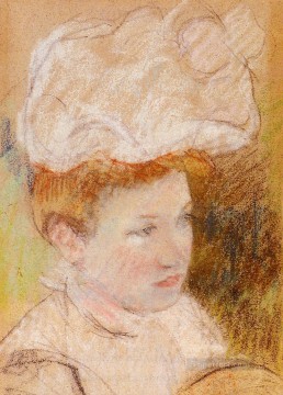Leontine con un sombrero esponjoso rosa madres hijos Mary Cassatt Pinturas al óleo